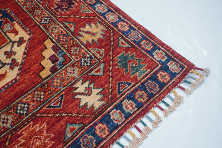 Hand Knotted Afghani Ersari Runner in red 