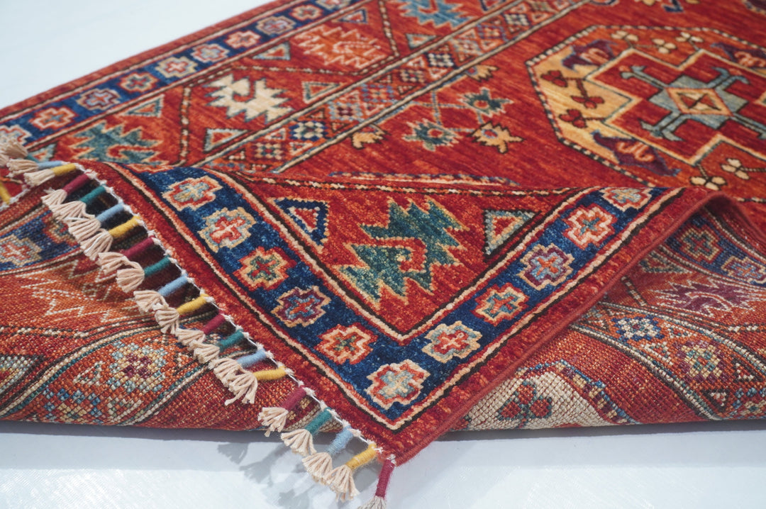 Hand Knotted Afghani Ersari Runner in red 