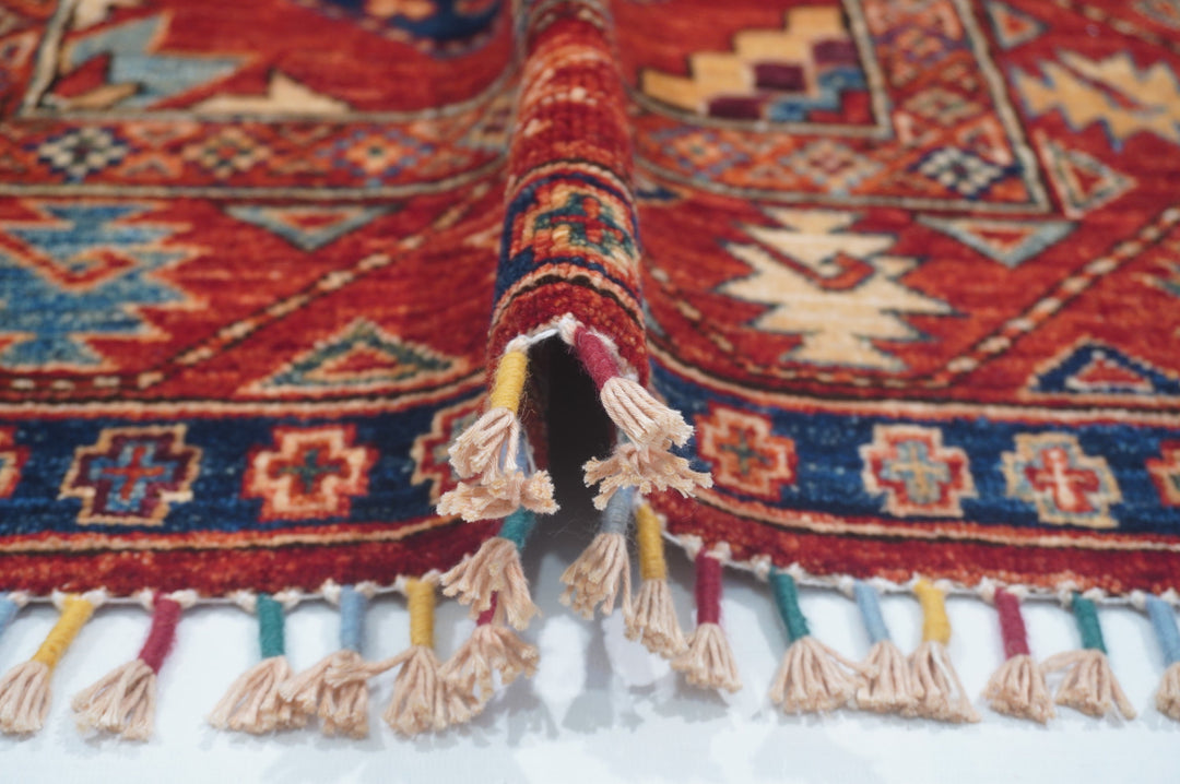 Hand Knotted Afghani Ersari Runner in red 