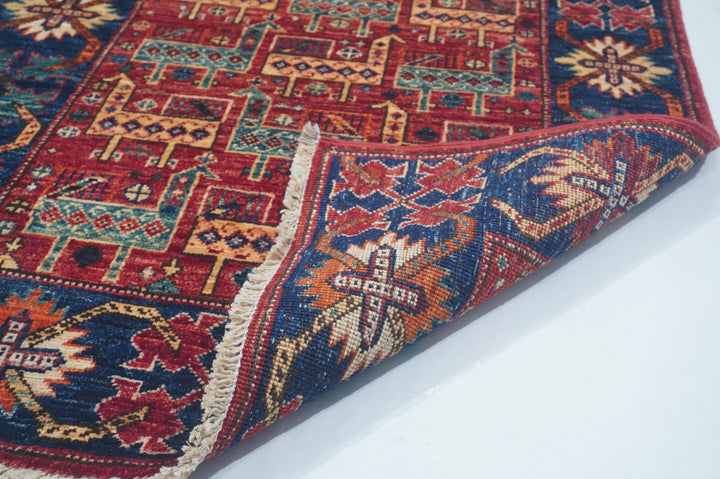 Hand Knotted Afghani Fine Aryana Rectangle Runner in red 