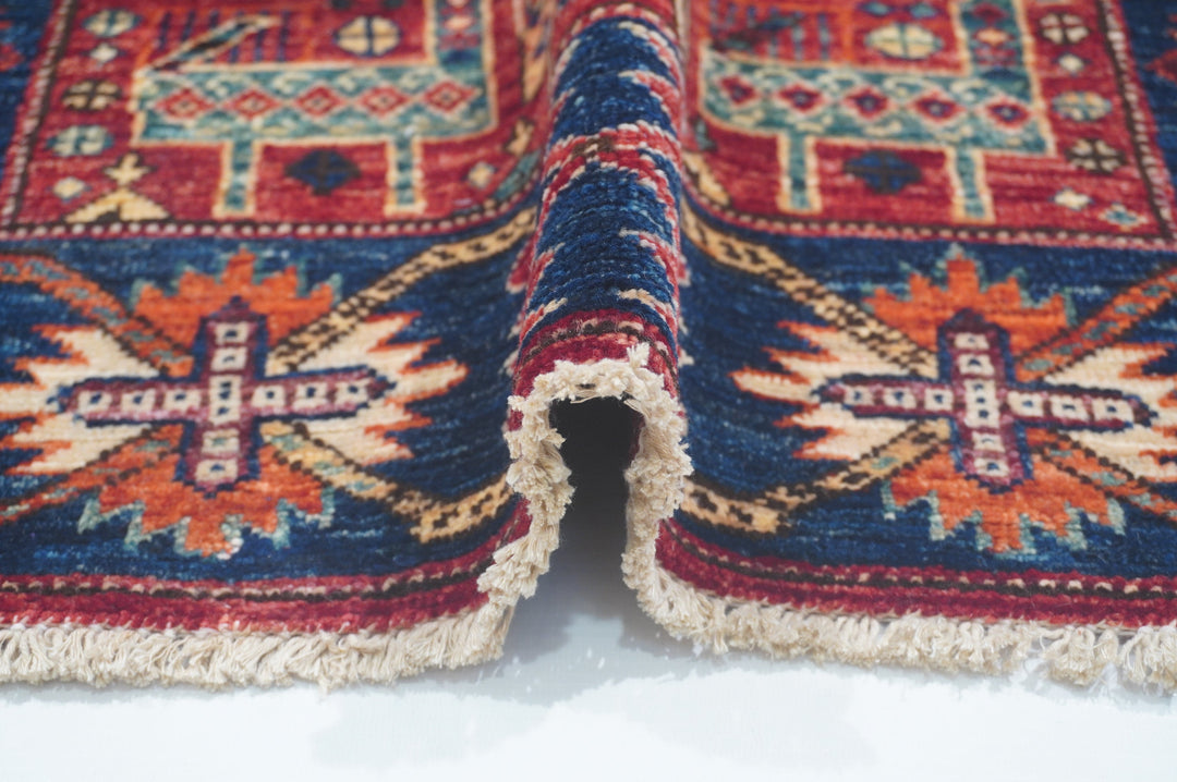 Hand Knotted Afghani Fine Aryana Rectangle Runner in red 