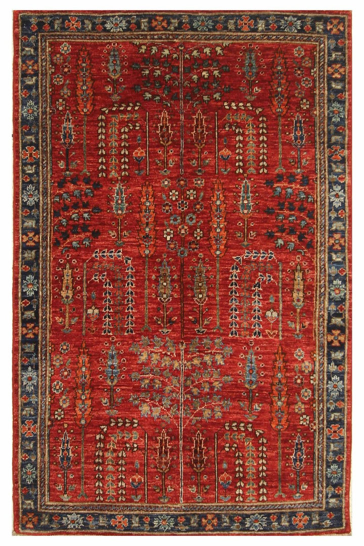 Hand Knotted Afghani Fine Aryana Rectangle Area Rug in red