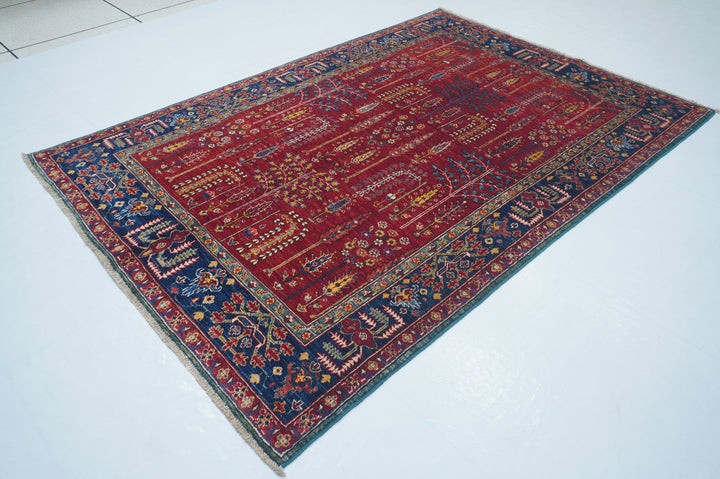 Hand Knotted Afghani Fine Aryana Area Rug in red 