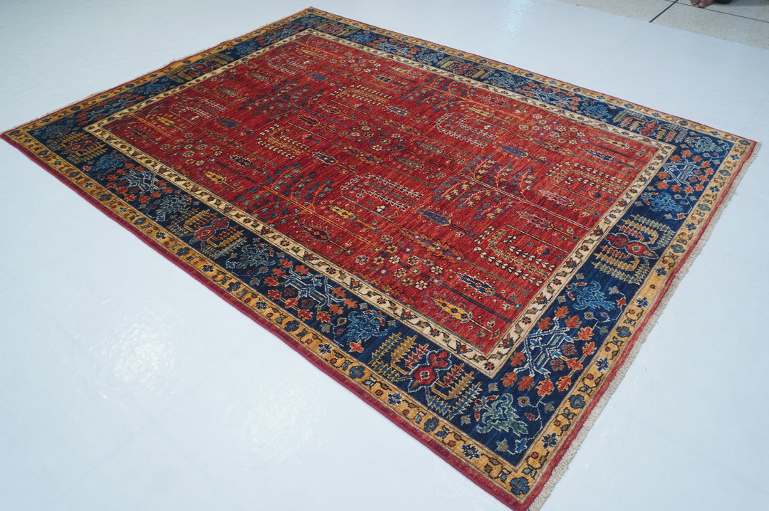 Hand Knotted Afghani Fine Aryana Area Rug in red 