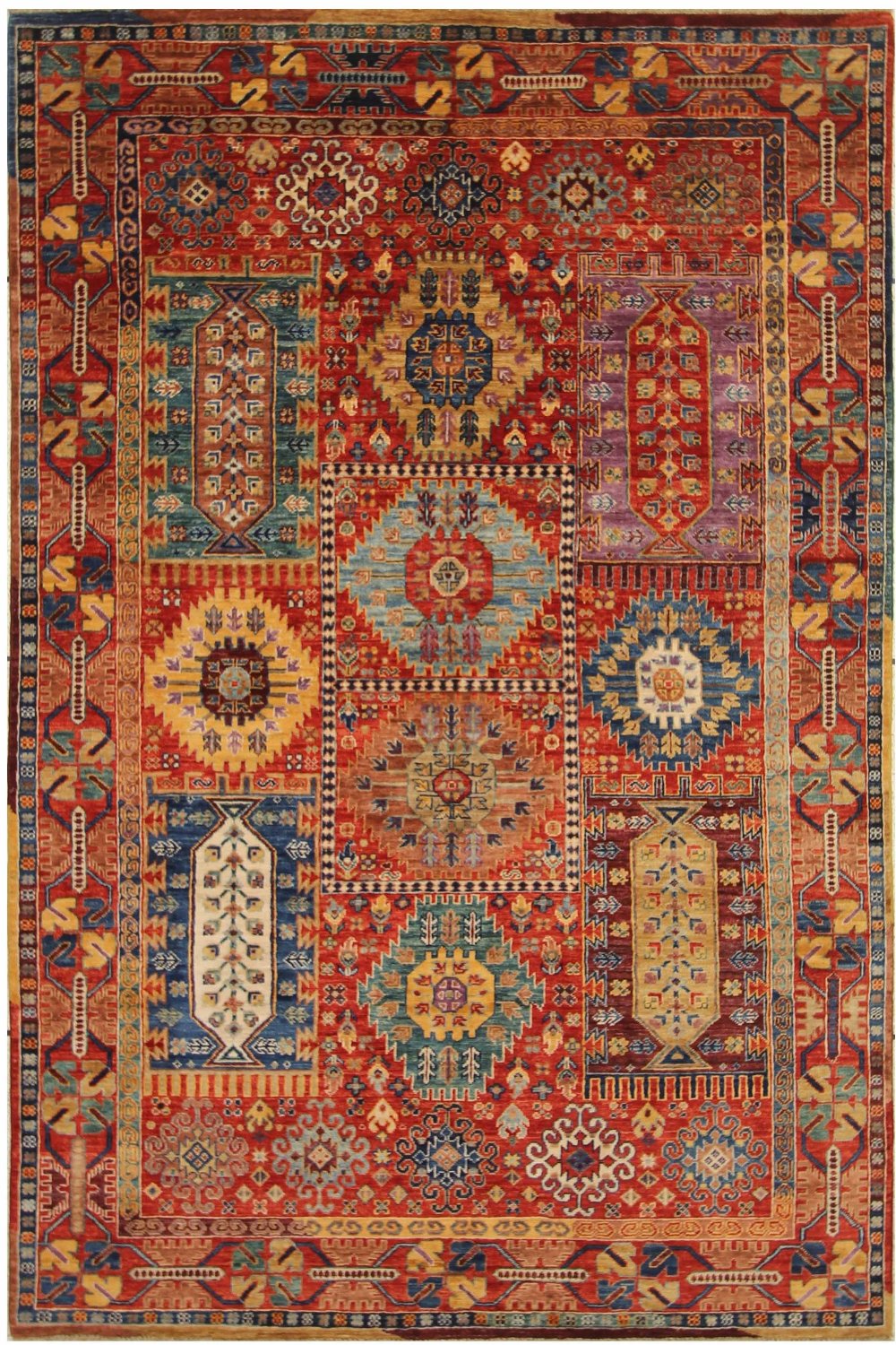 Hand Knotted Afghani Samarkand Area Rug in red 