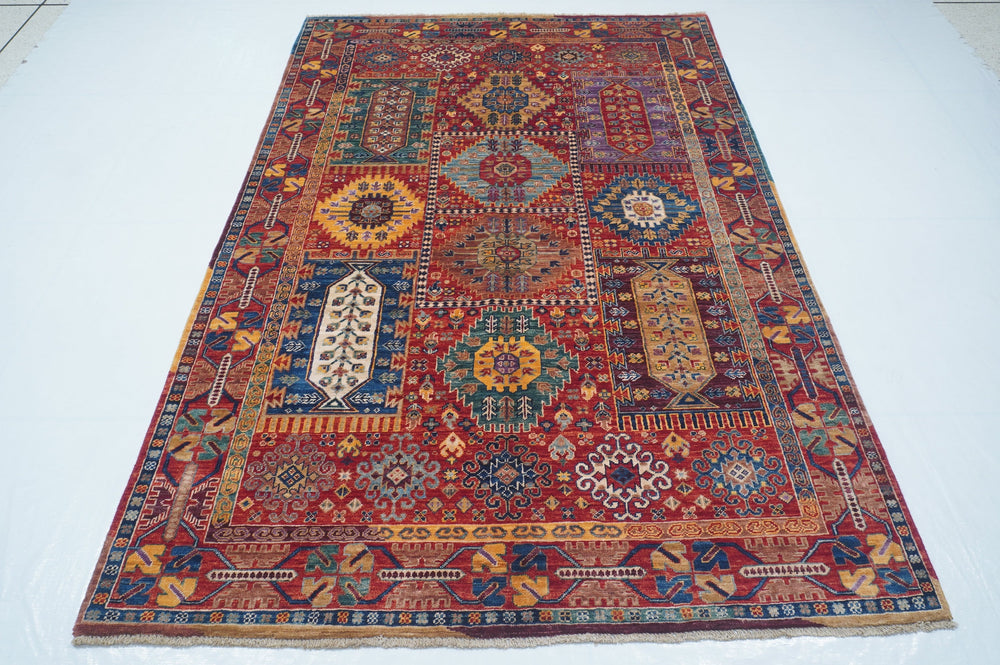 Hand Knotted Afghani Samarkand Area Rug in red 