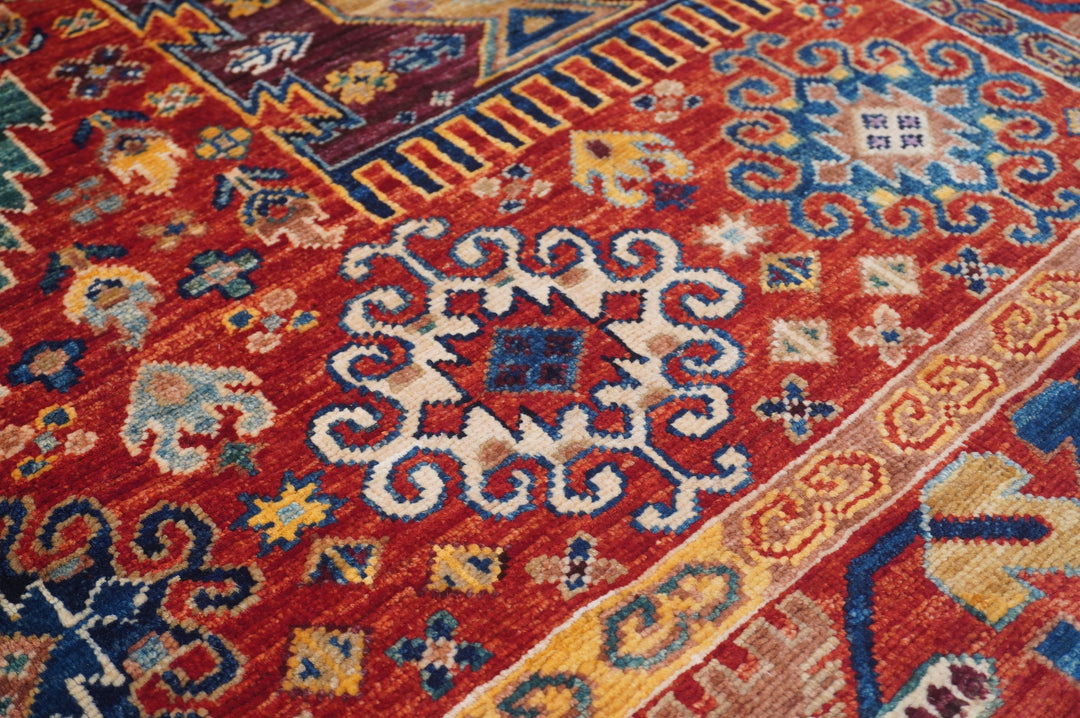 Hand Knotted Afghani Samarkand Area Rug in red 