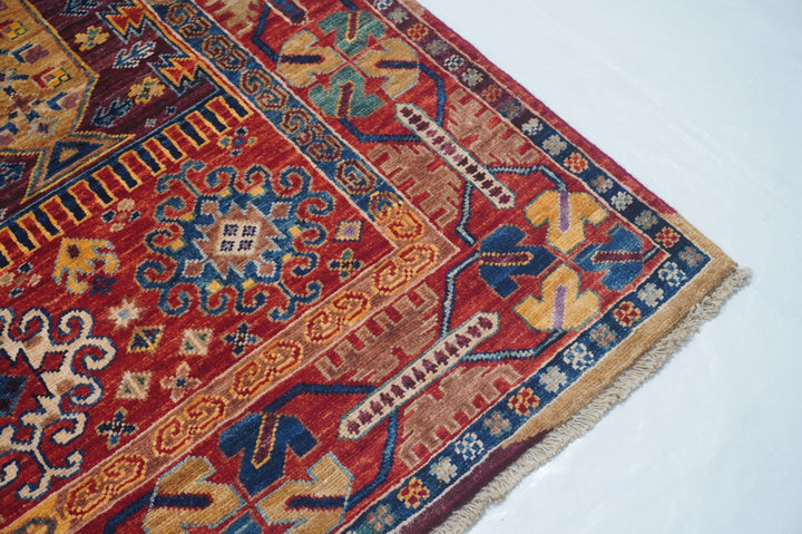 Hand Knotted Afghani Samarkand Area Rug in red 