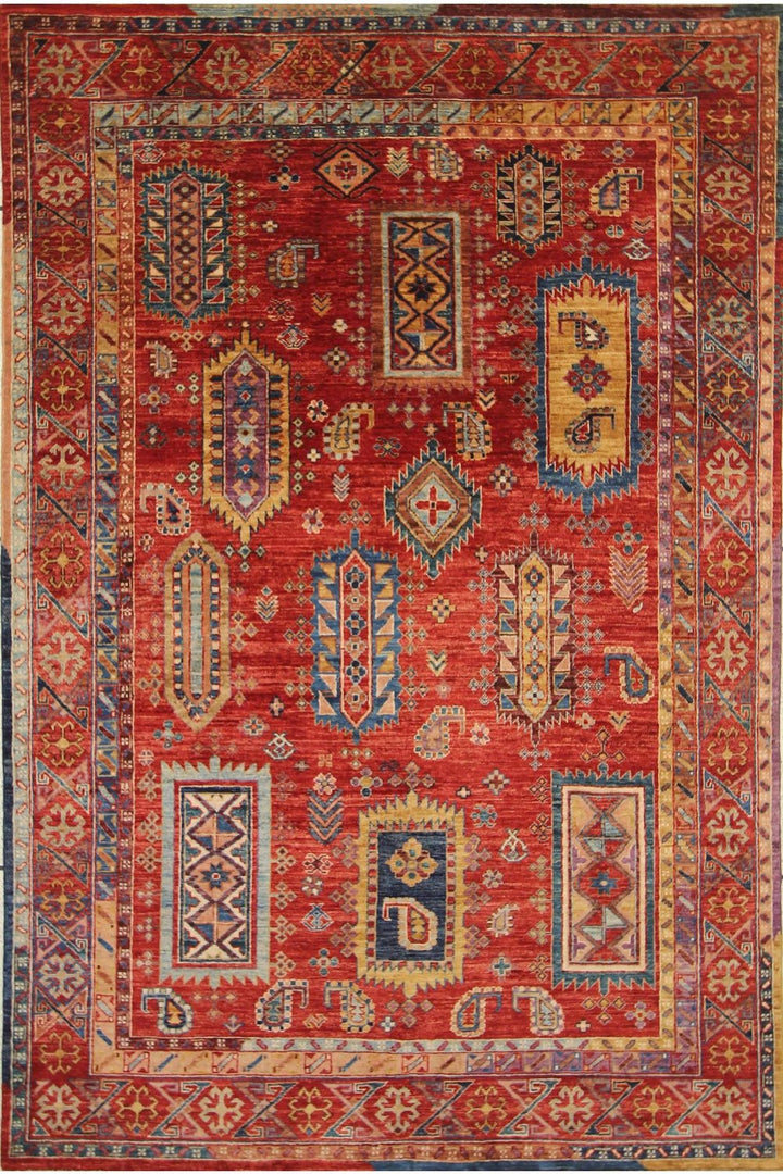 Hand Knotted Afghani Samarkand Area Rug in red 