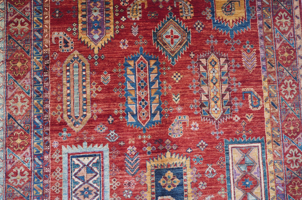 Hand Knotted Afghani Samarkand Area Rug in red 