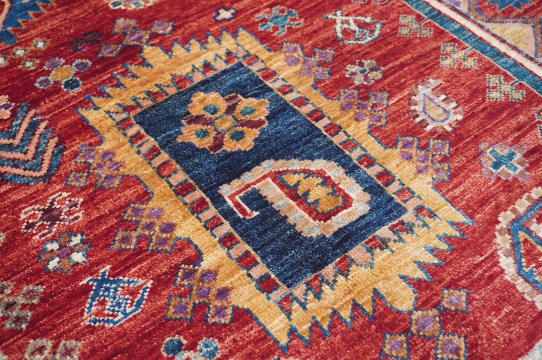 Hand Knotted Afghani Samarkand Area Rug in red 