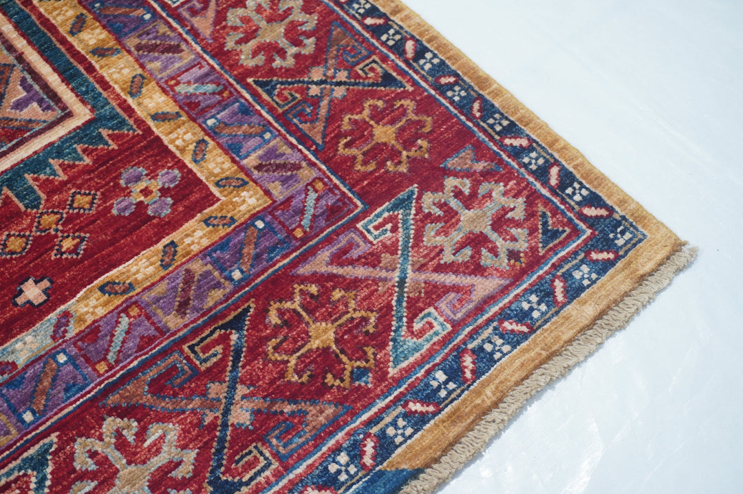 Hand Knotted Afghani Samarkand Area Rug in red 