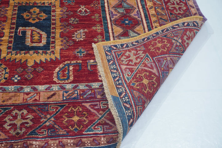 Hand Knotted Afghani Samarkand Area Rug in red 