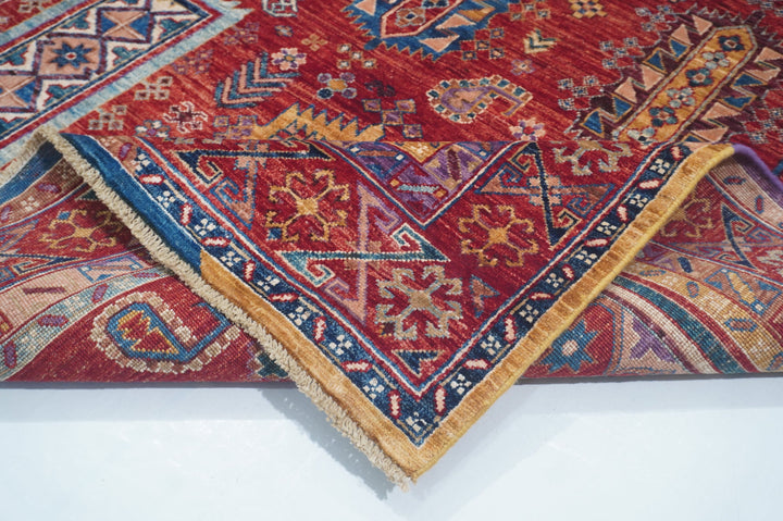 Hand Knotted Afghani Samarkand Area Rug in red 