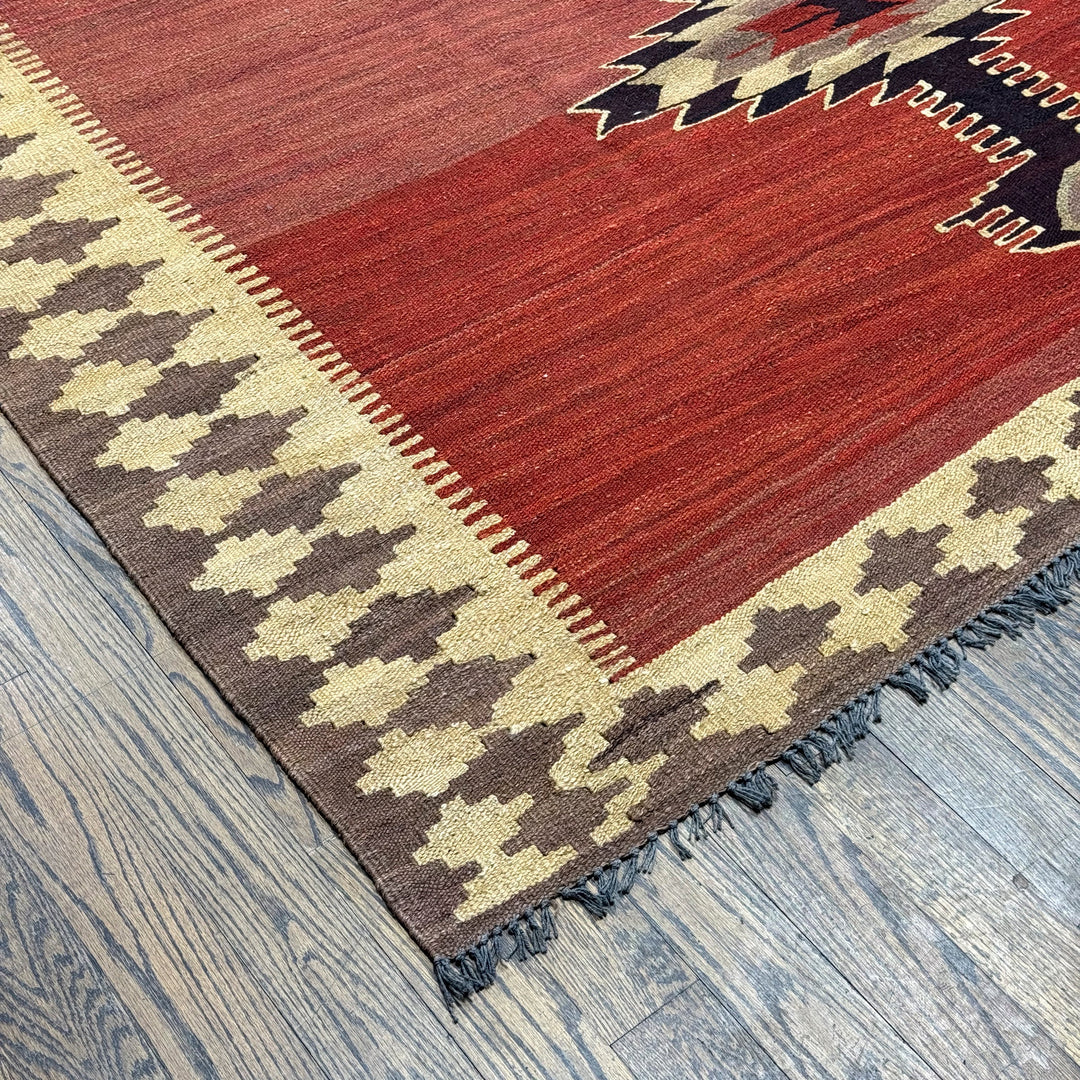 Hand Knotted Wool Flatweave Afghan Rug in Orange