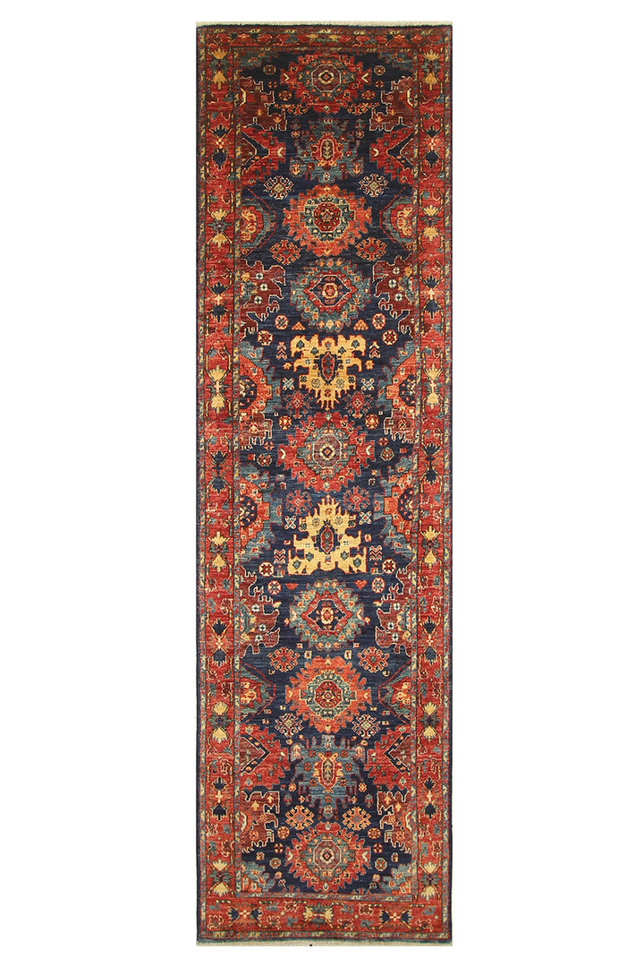 Hand Knotted Afghani Fine Aryana Rectangle Runner in Red 