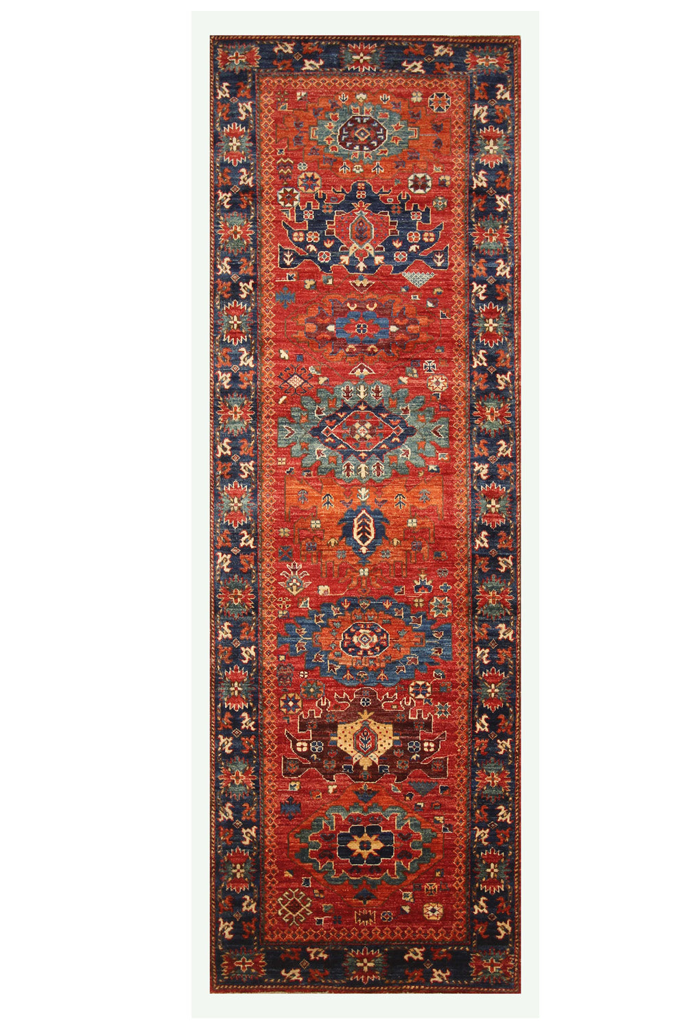 Hand Knotted Afghani Fine Aryana Rectangle Runner in Red