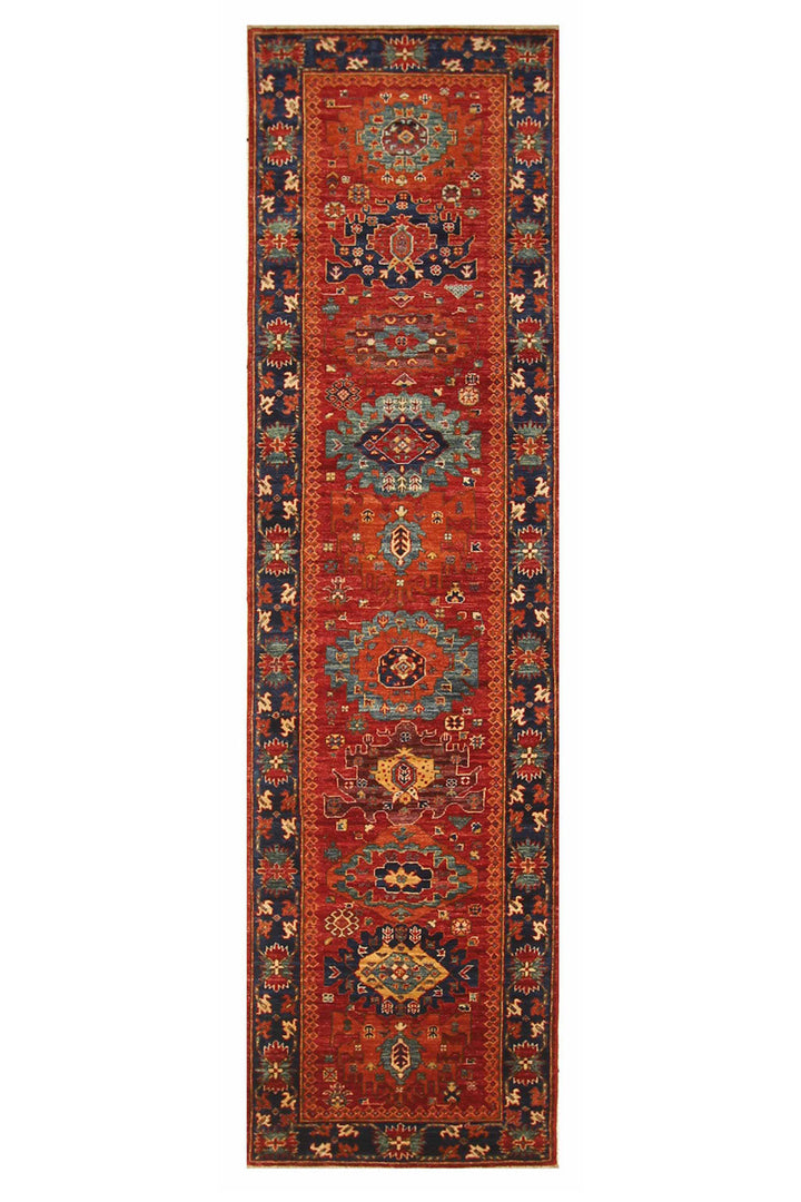 Hand Knotted Afghani Fine Aryana Rectangle Runner in red 