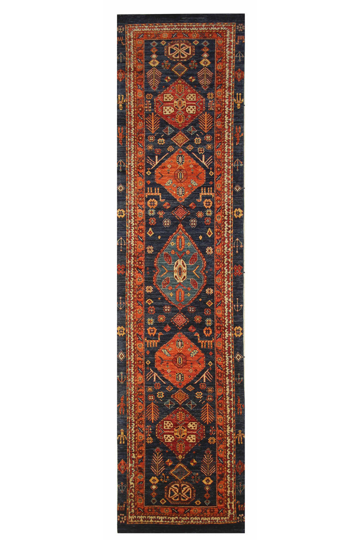 Hand Knotted Afghani Fine Aryana Rectangle Runner in Red