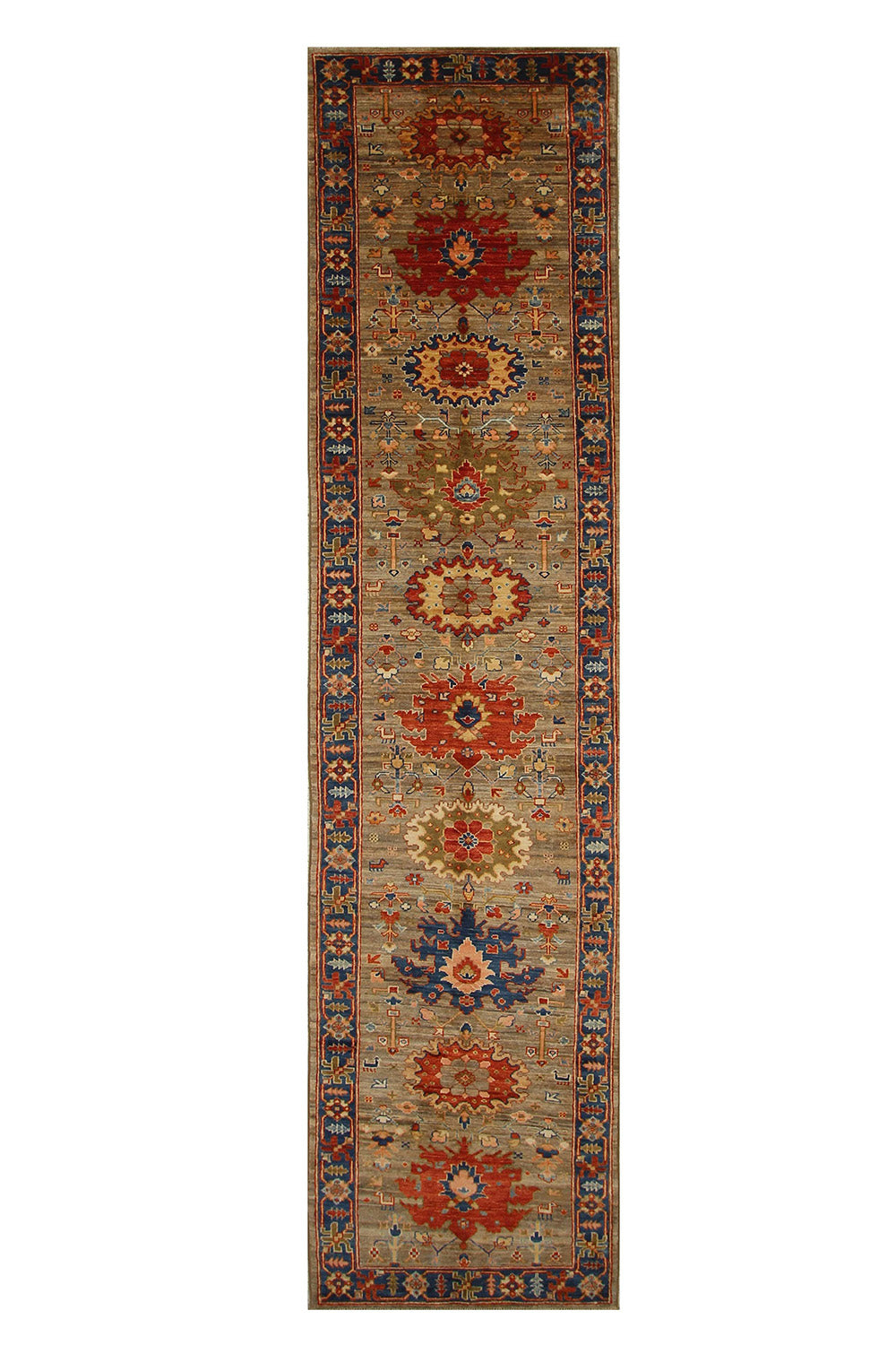 Hand Knotted Afghani Fine Aryana Rectangle Runner in beige 