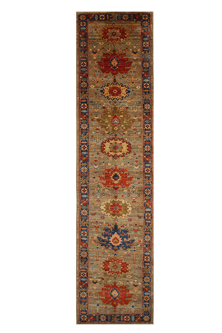 Hand Knotted Afghani Fine Aryana Rectangle Runner in beige 