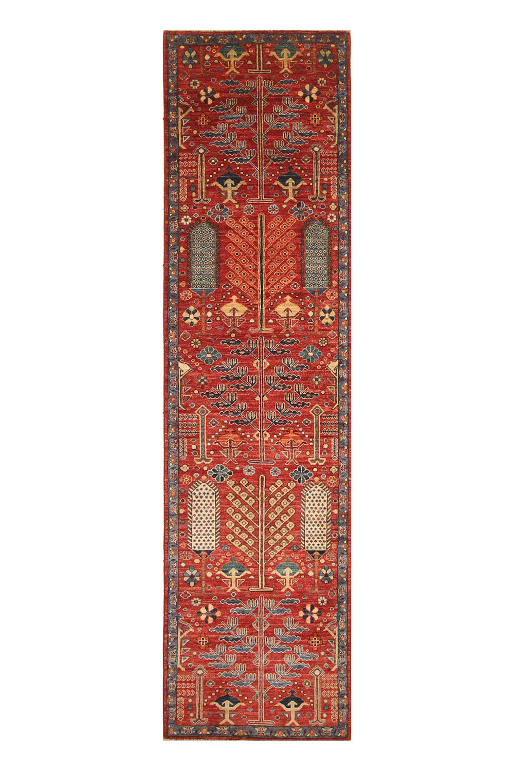 Hand Knotted Afghani Fine Aryana Rectangle Runner in red