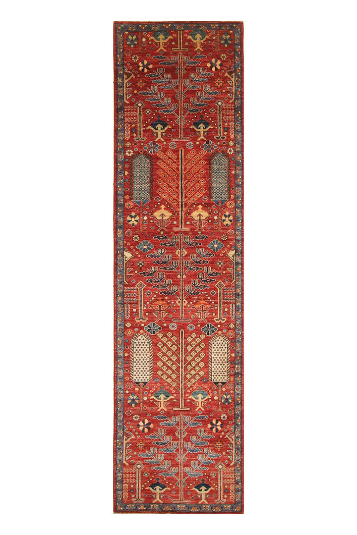 Hand Knotted Afghani Fine Aryana Rectangle Runner in red