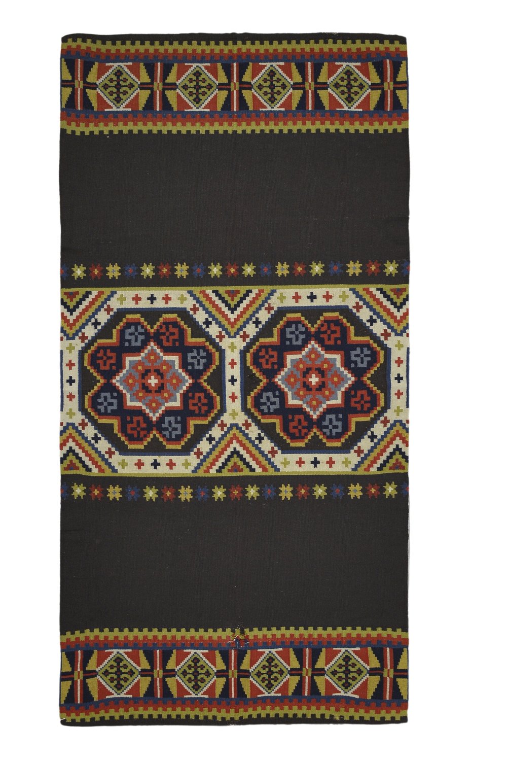 Brown Flatweave Geometrical Swedish Rug