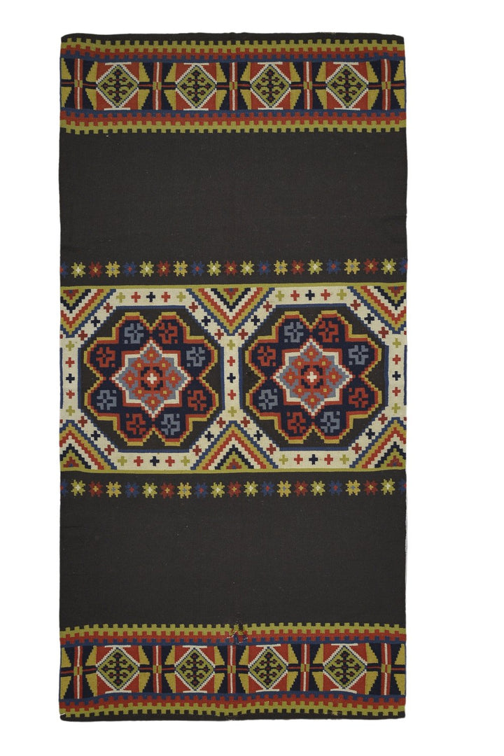 Brown Flatweave Geometrical Swedish Rug