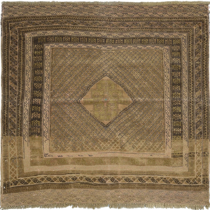 Afghani Square Vintage Medium Pile Soumak Rug