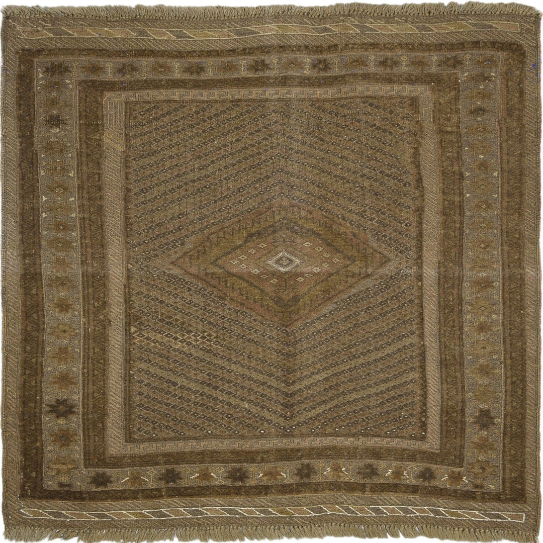 Afghani Soumak Square Rug in Brown