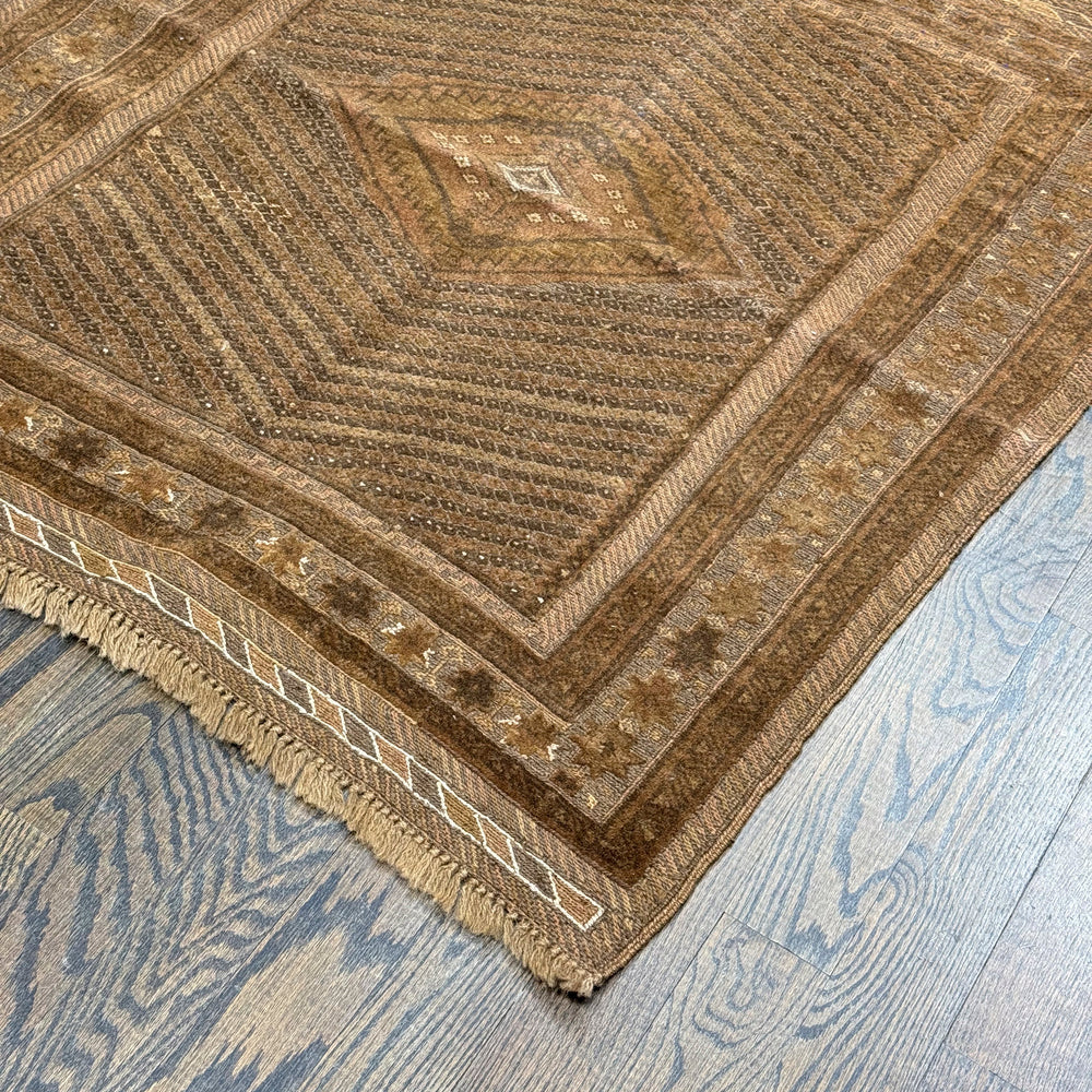 Afghani Soumak Square Rug in Brown