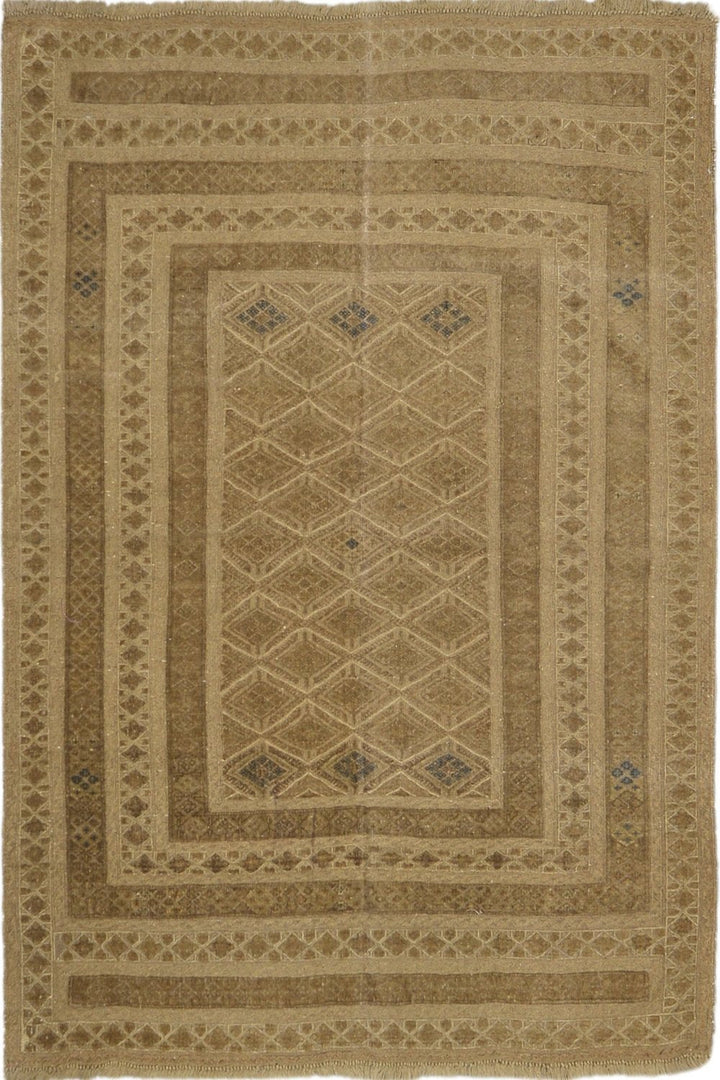 Afghani Vintage Medium PIle Soumak Rug in brown