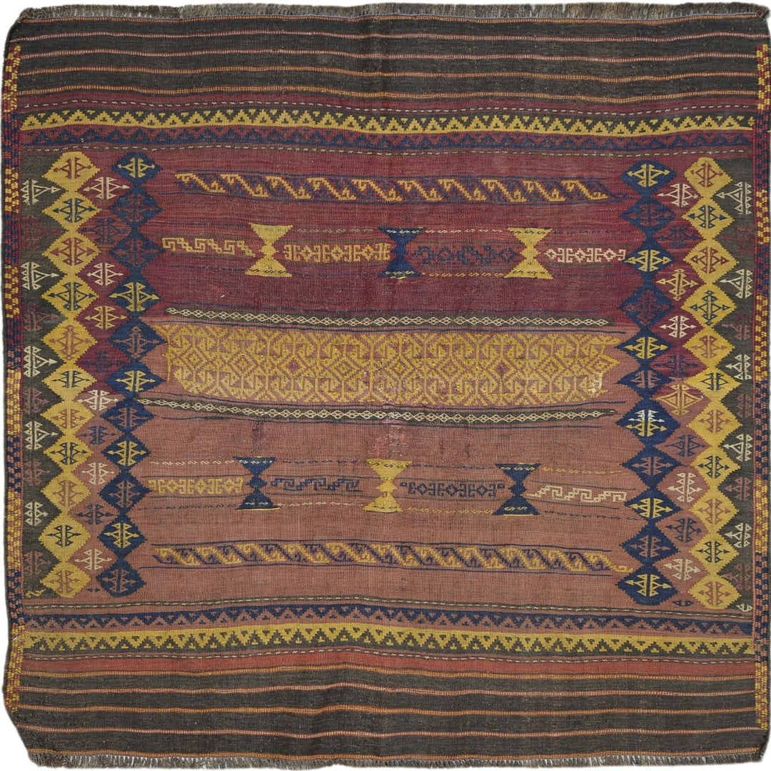 Small Afghani Sofra Kilim Rug in Brown 