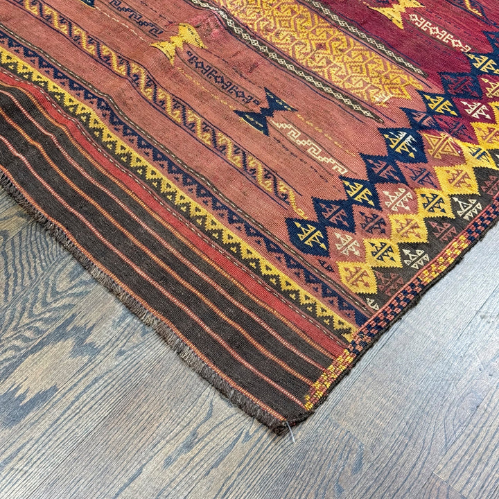 Small Afghani Sofra Kilim Rug in Brown 