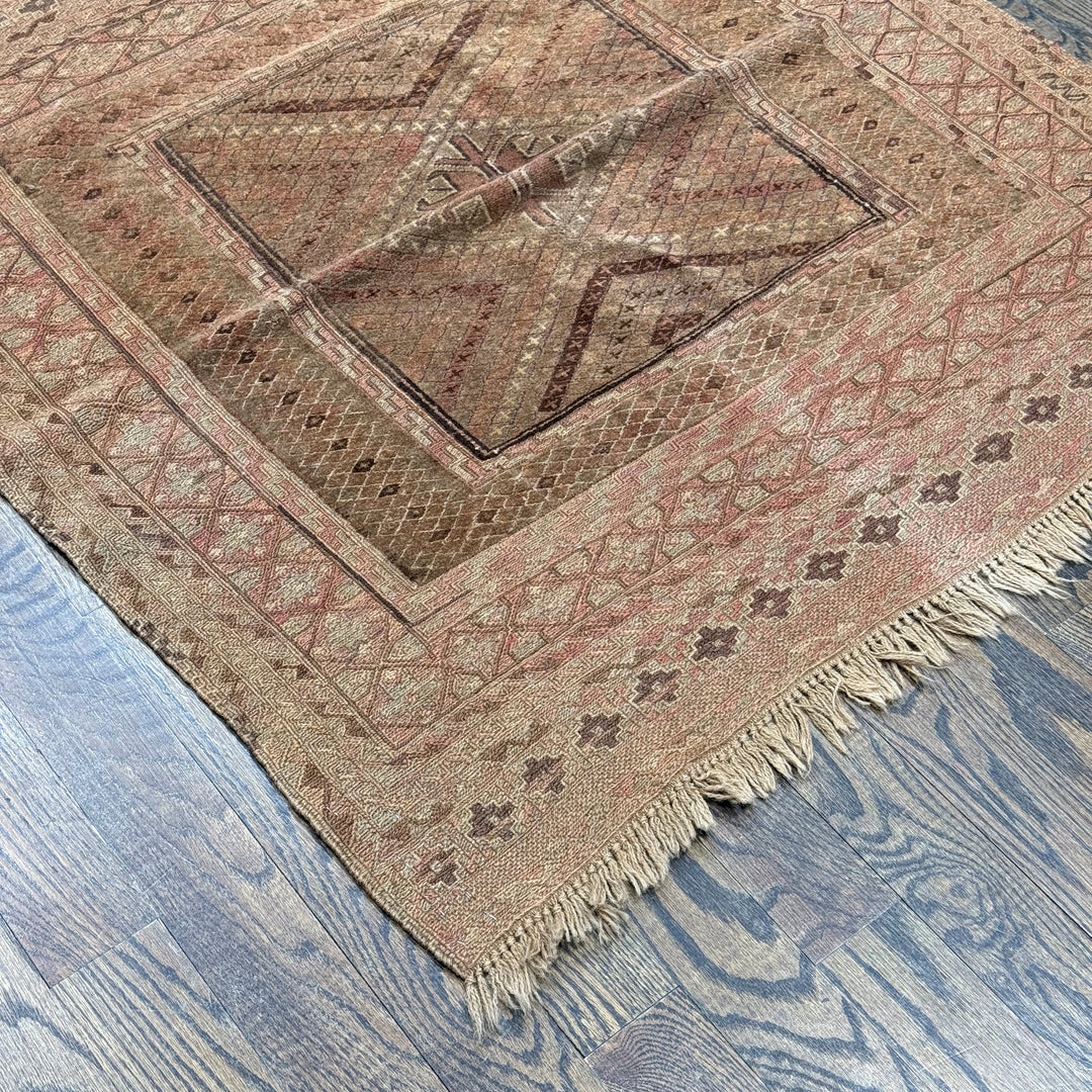 Afghani Vintage Soumak Square Rug