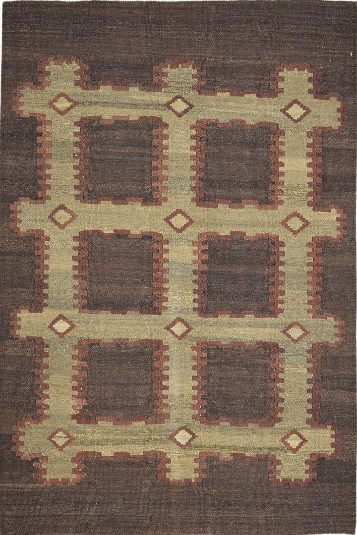 Small Afghani Kilim Rug in brown color 