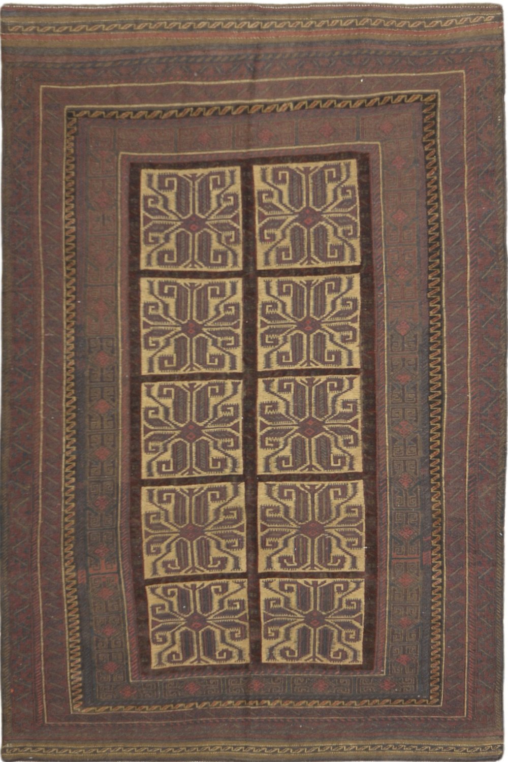 Afghani Soumak Vintage Rug In Brown