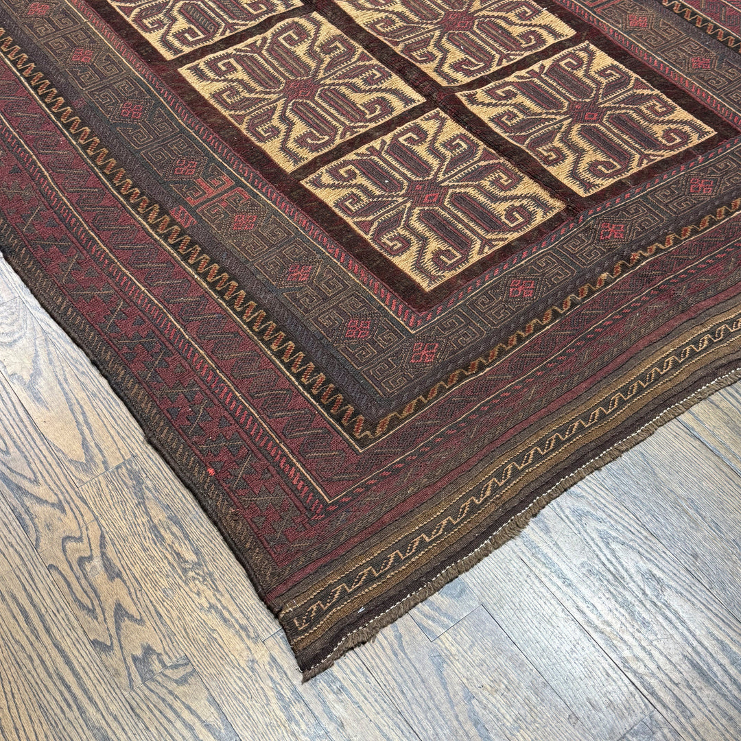 Afghani Soumak Vintage Rug In Brown