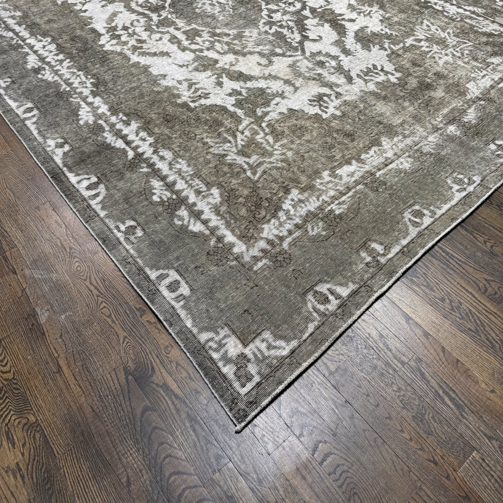 Distressed Vintage Overdyed Rug in Gray