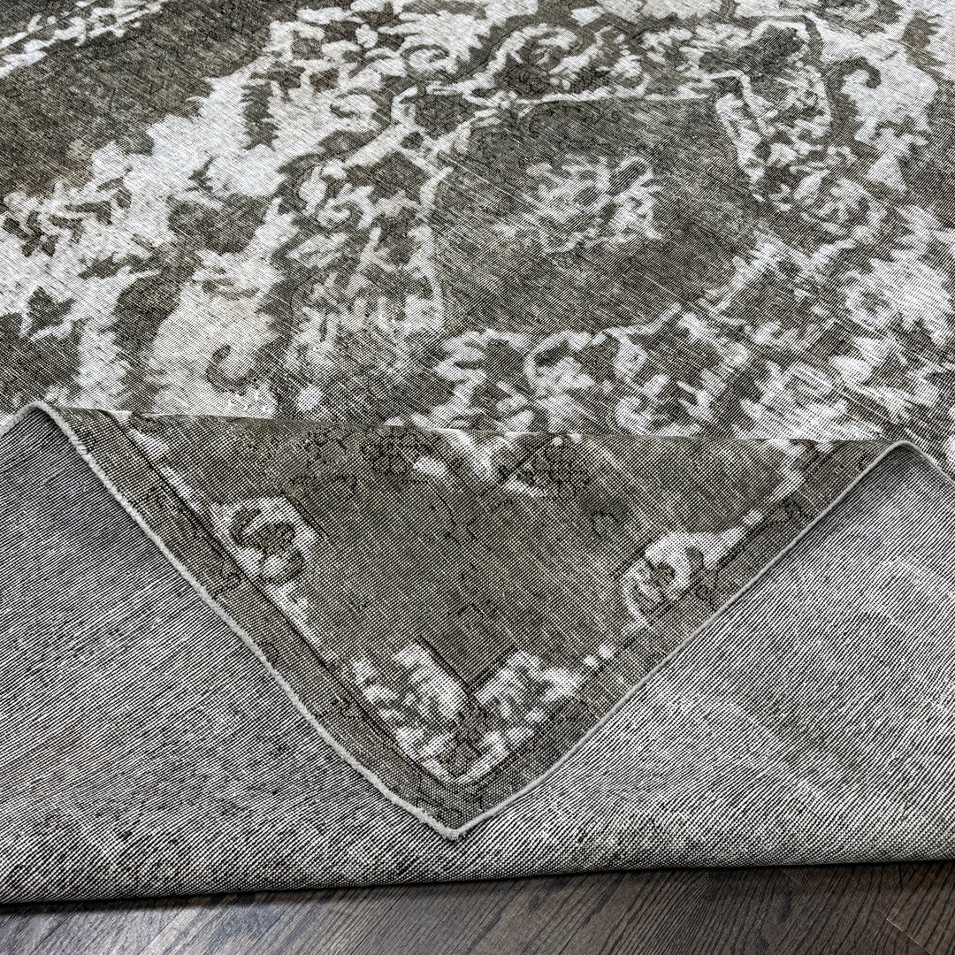 Distressed Vintage Overdyed Rug in Gray