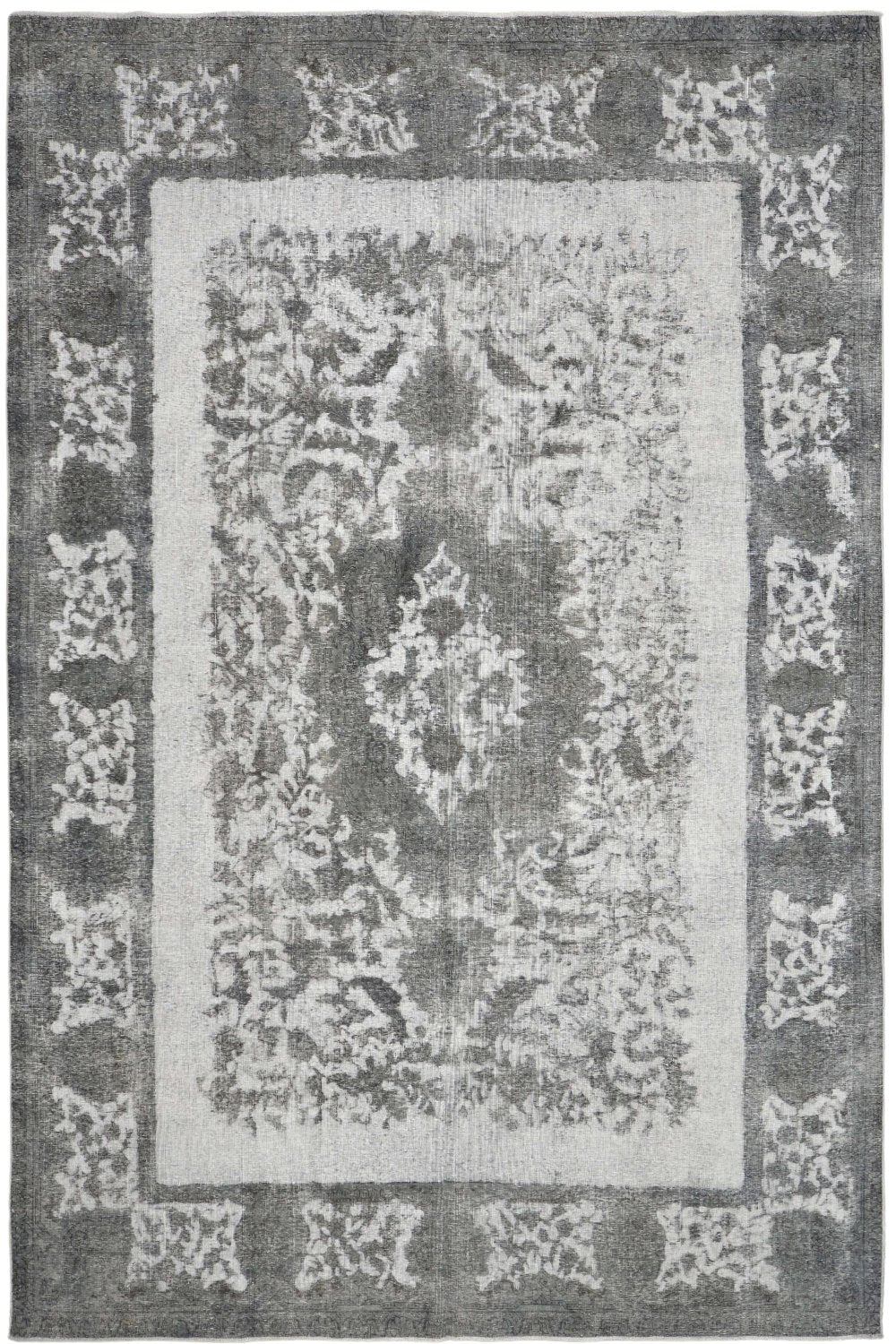 Distressed Gray Vintage Overdyed Rug