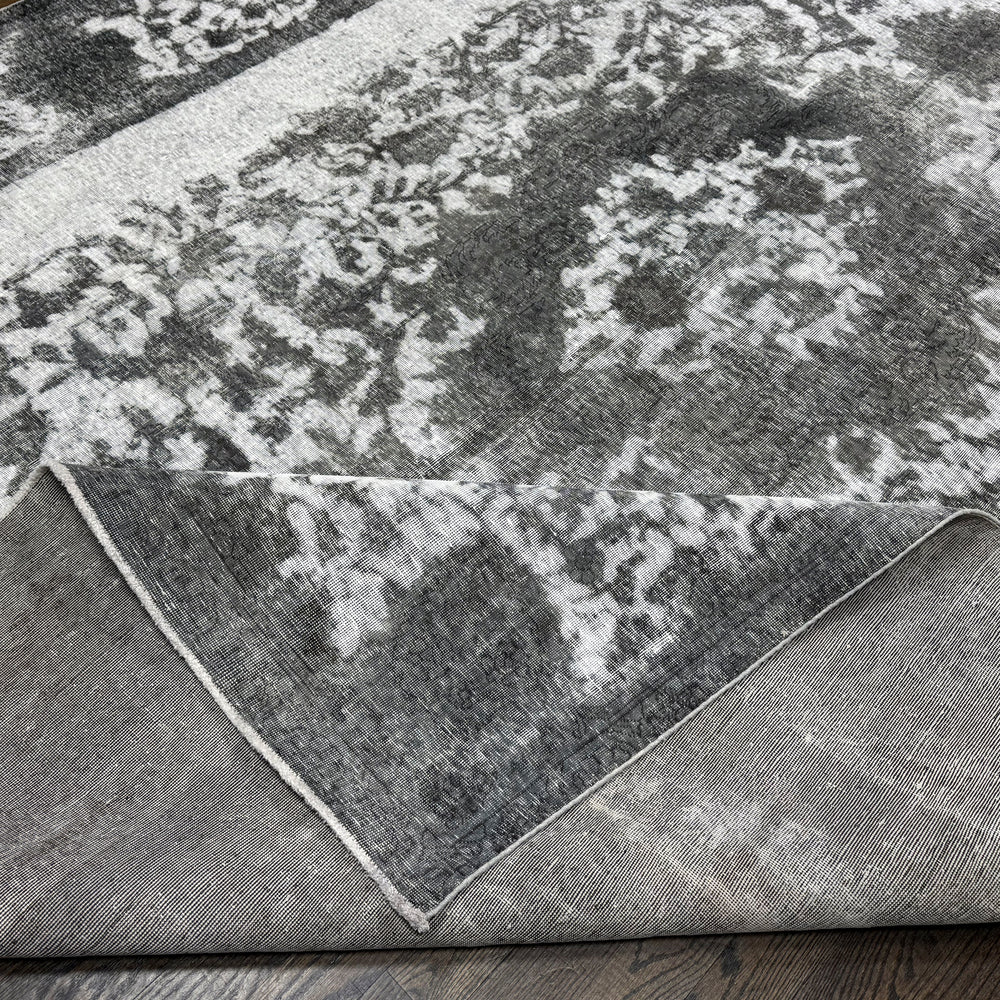 Distressed Gray Vintage Overdyed Rug