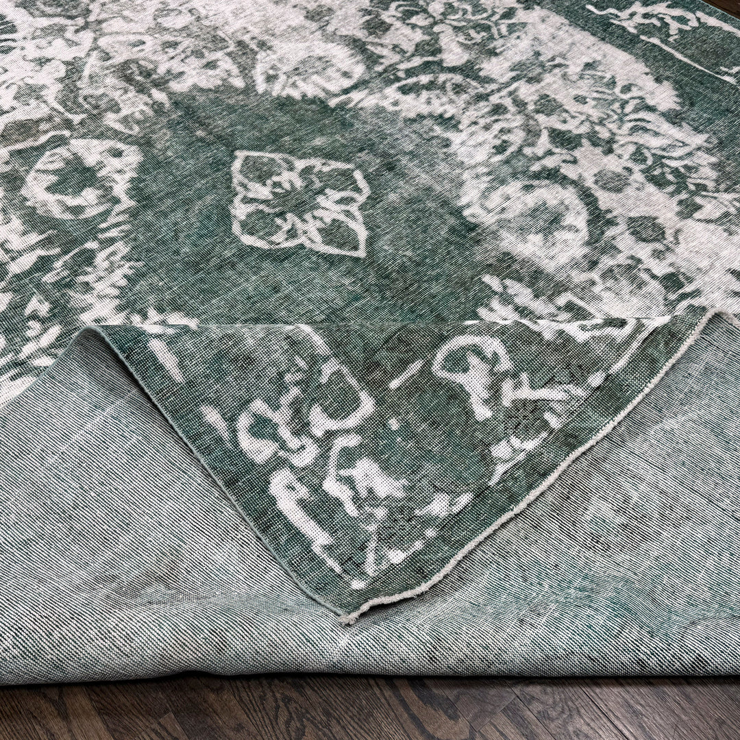 Distressed Dark Gray Vintage Overdyed Rug