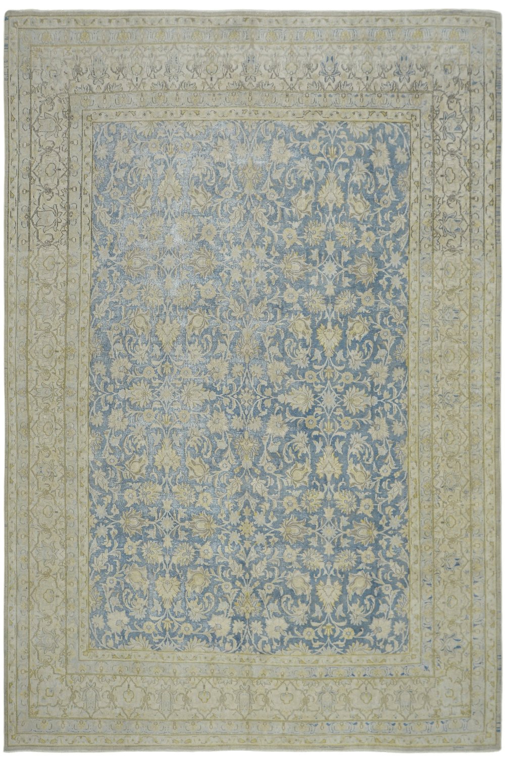 Distressed Hand Knotted Vintage Overdyed Rug in Beige