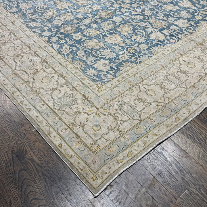 Distressed Hand Knotted Vintage Overdyed Rug in Beige