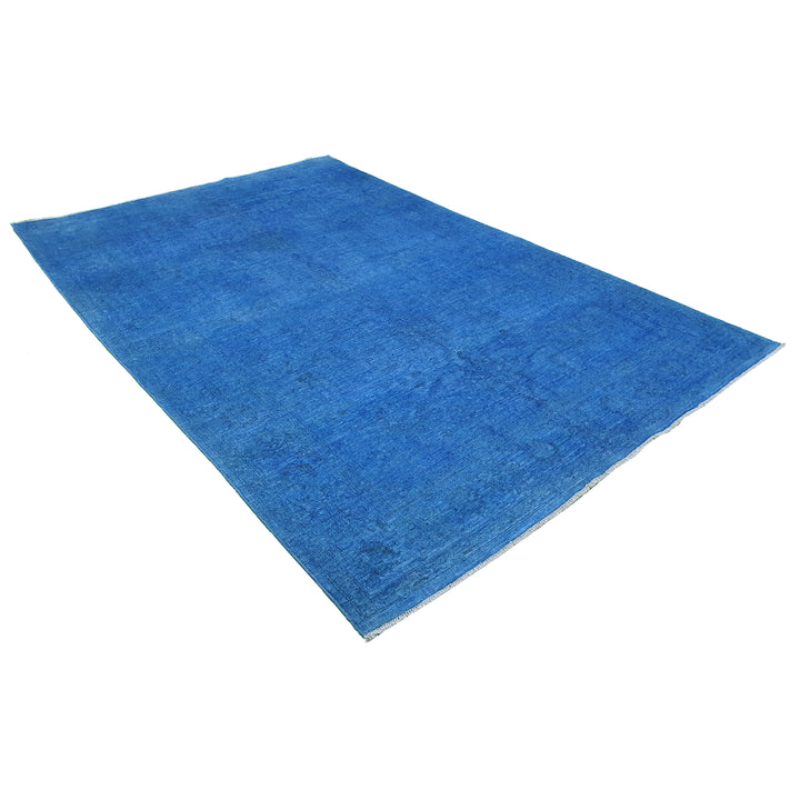 Hand Knotted Overdyed Area Rug in Blue 