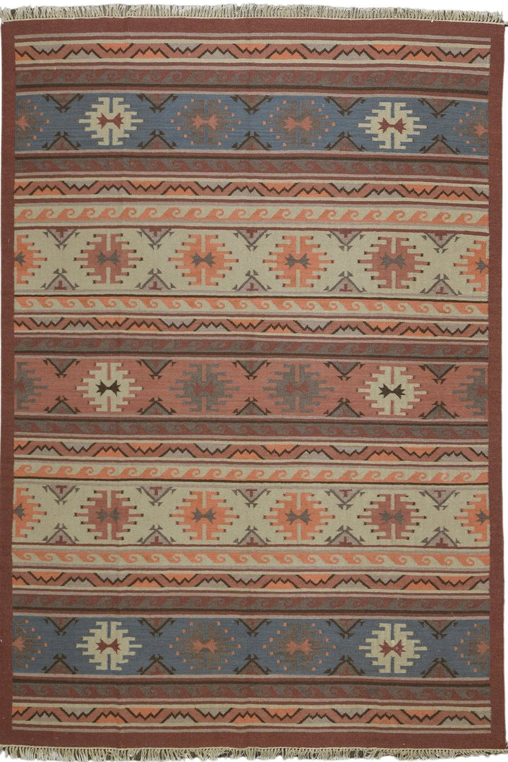 Indian Wool Dhurrie Rug in brown color 