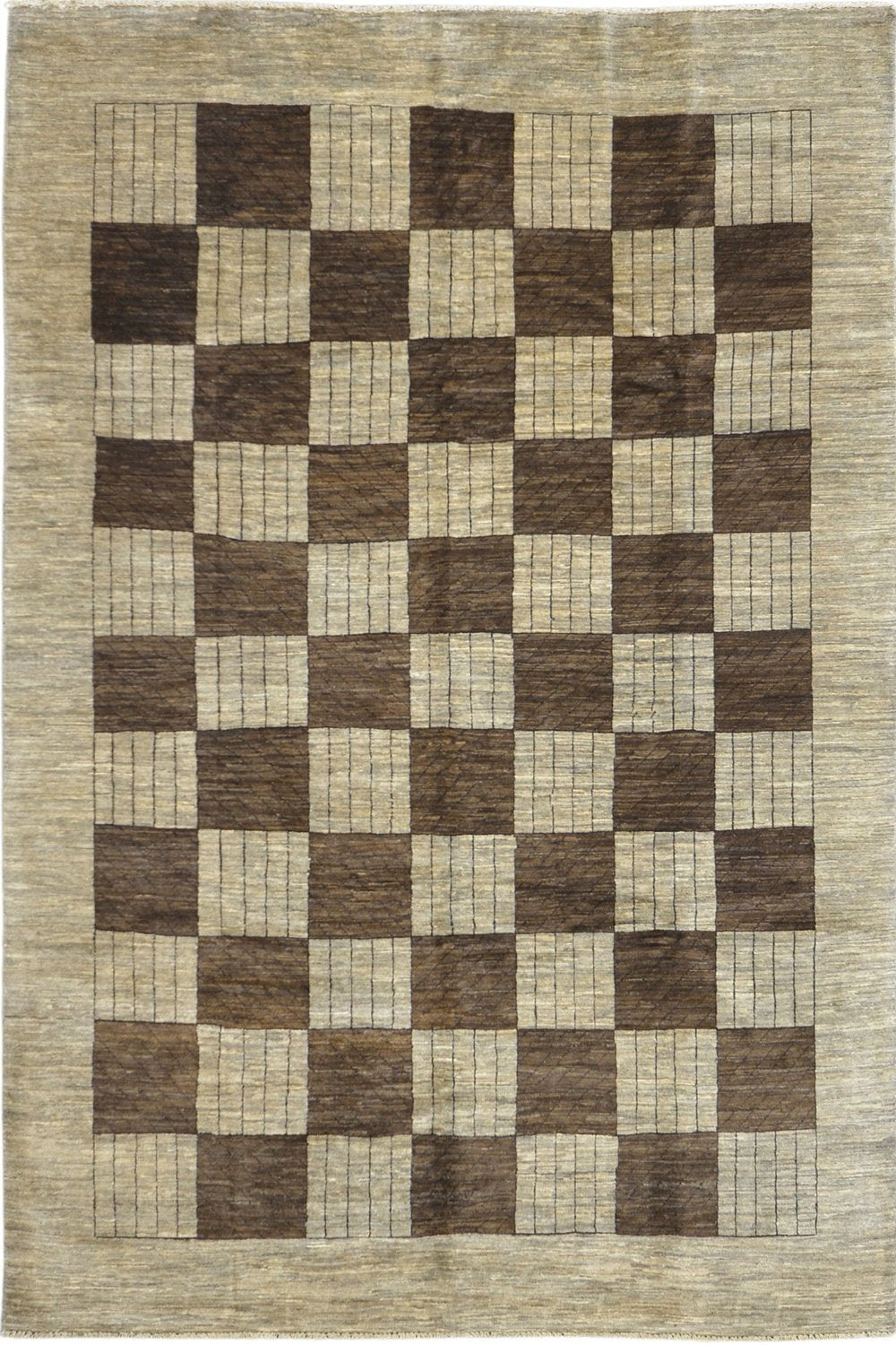 Handmade Modern Afghani Alyce Wool Rug in Brown