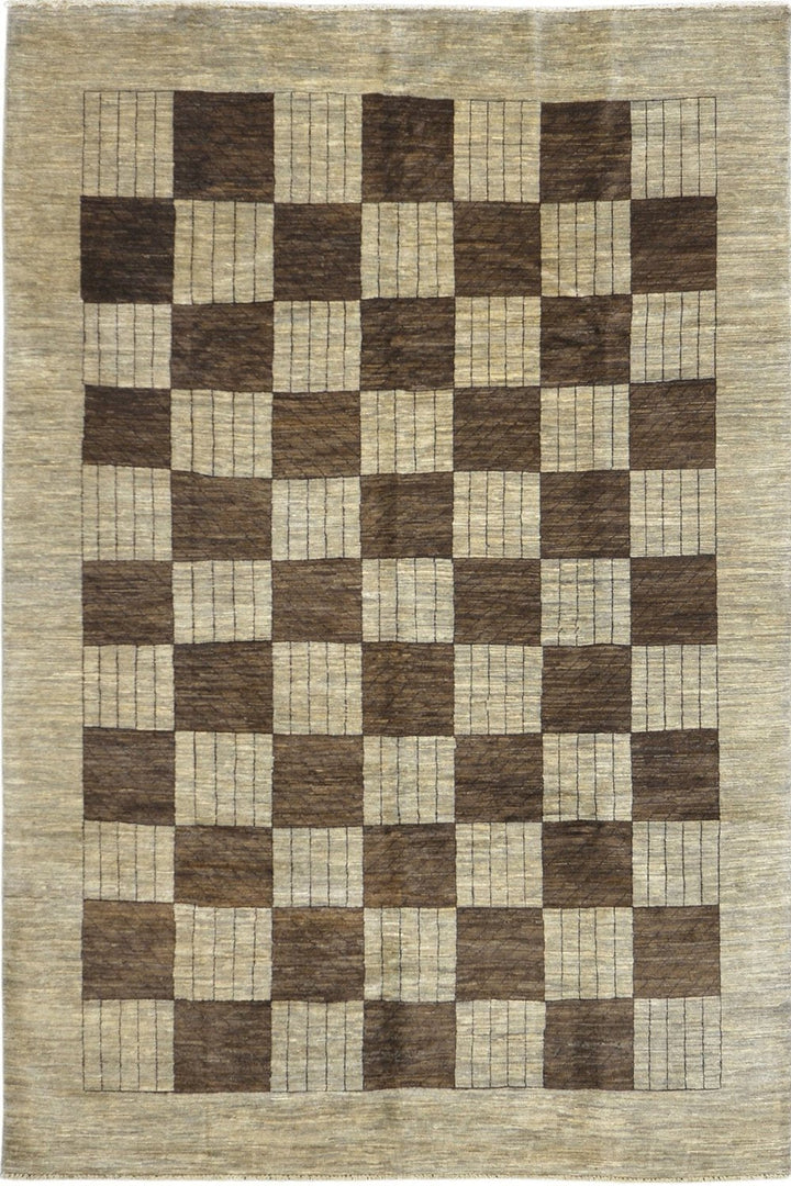 Handmade Modern Afghani Alyce Wool Rug in Brown